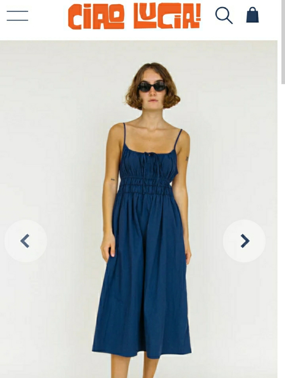 Ciao Lucia Navy Washed Cotton Maxi Dress with Spaghetti Straps - Picture 3 of 10